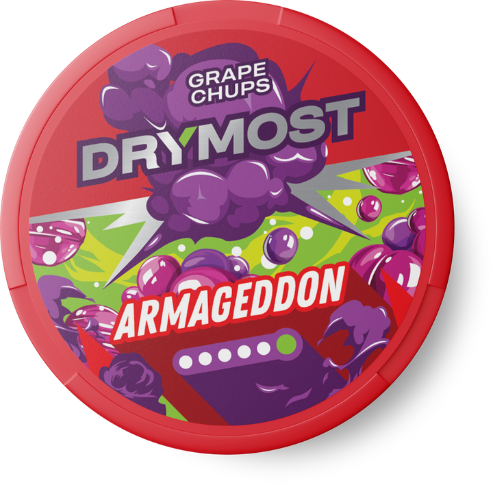 Opakowanie DRYMOST Armageddon Grape Chups - saszetki nikotynowe o smaku winogronowych cukierków