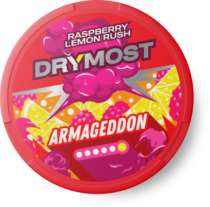 Opakowanie DRYMOST Armageddon Raspberry Lemon Rush - saszetki nikotynowe o smaku maliny i cytryny